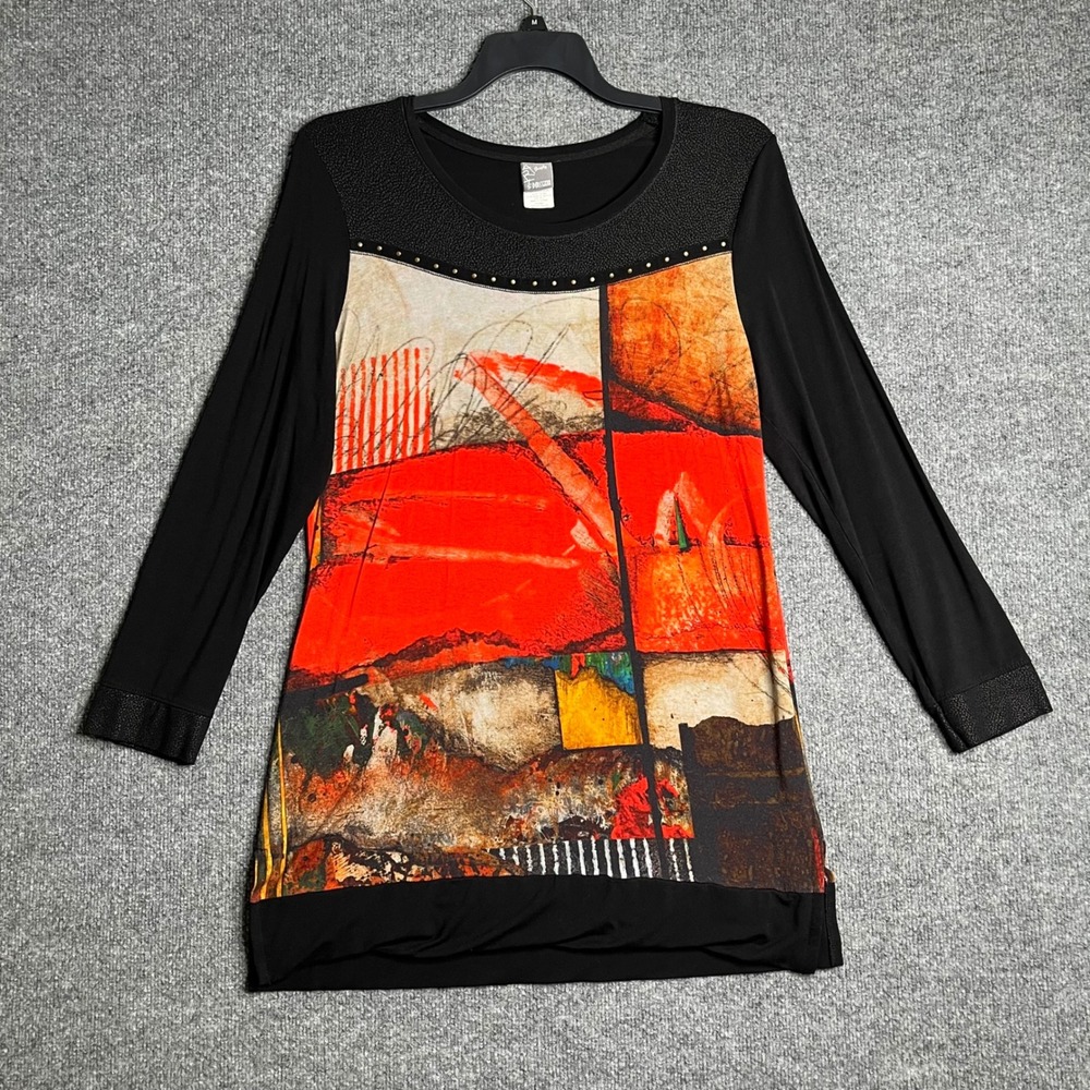 Simply Art by Dolcezza Michael Phillips Abstract Print Tunic Top Black Large